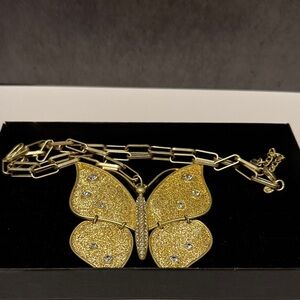 Vintage-Style Gold Butterfly Statement Necklace with Crystal Accents